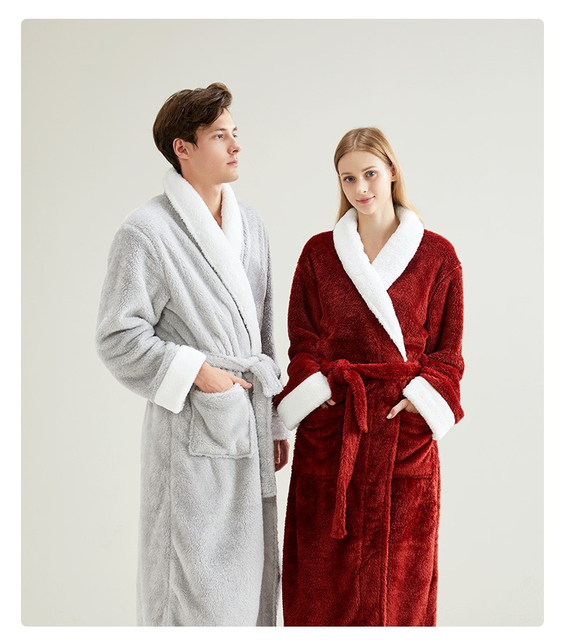 Роскошный плюшевый флисовый халат для мужчин и женщин — мягкий, теплый и уютный длинный халат с шалевым воротником 
