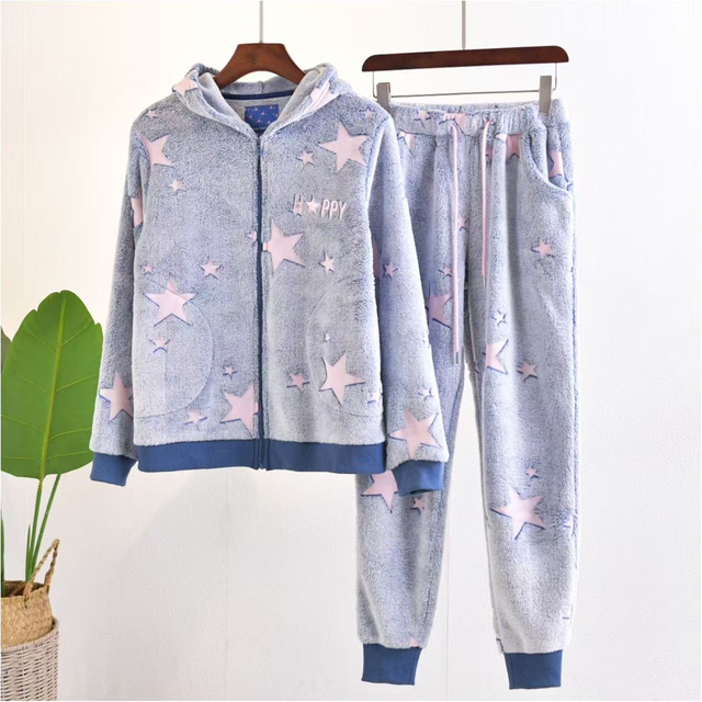Сертифицированный Oeko-tex флисовый пижамный комплект с принтом в виде звезд и застежкой-молнией на манжетах