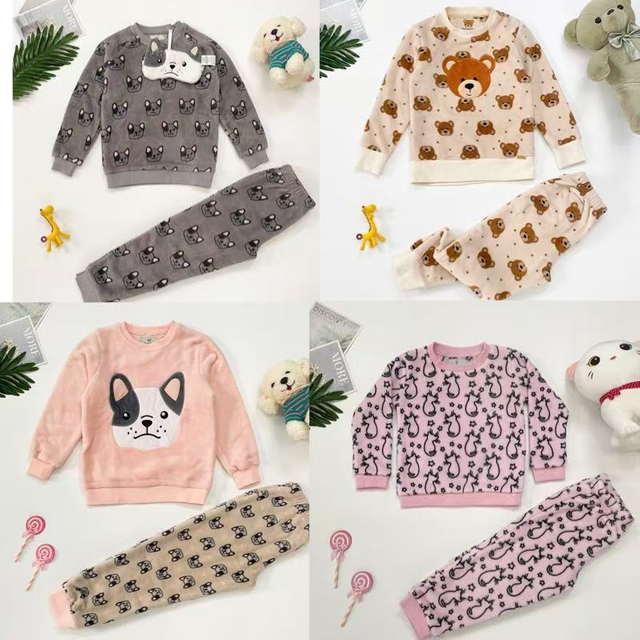 Очаровательный флисовый пижамный комплект с изображением животных для детей, одежда для сна 