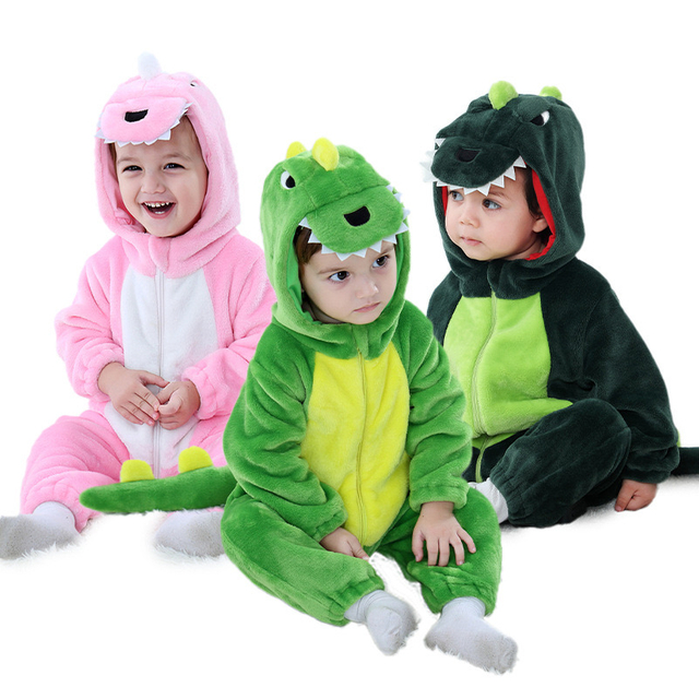 Очаровательный флисовый плюшевый комбинезон с капюшоном и динозавром для малышей Custome 