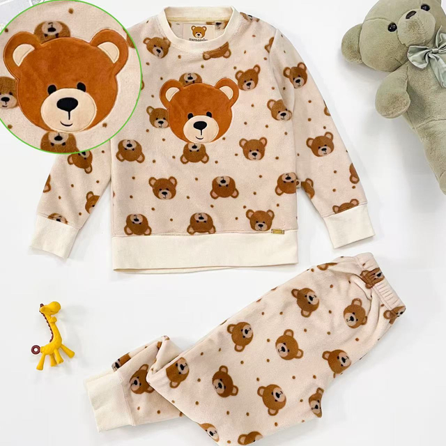 Очаровательный флисовый пижамный комплект с изображением животных для детей, одежда для сна 